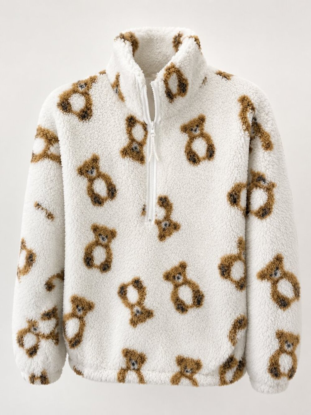 No Boundaries Teddy Bear Print Sherpa Pullover Women's XXL 20 Cozy Quarter Zip